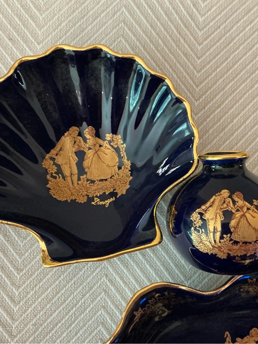 Limoges Imperia Cobalt Blue and Gold Porcelain Dish Set